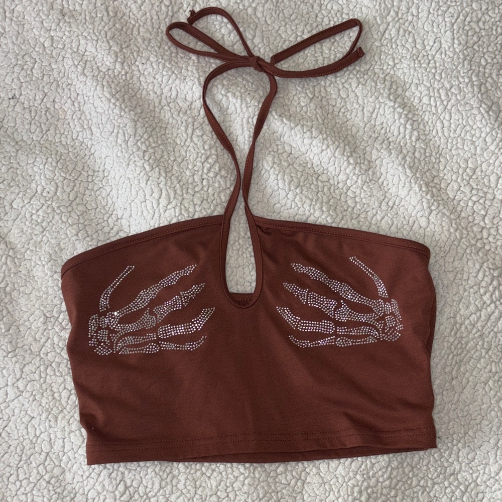 Brown Halter Top with Skeleton Design
